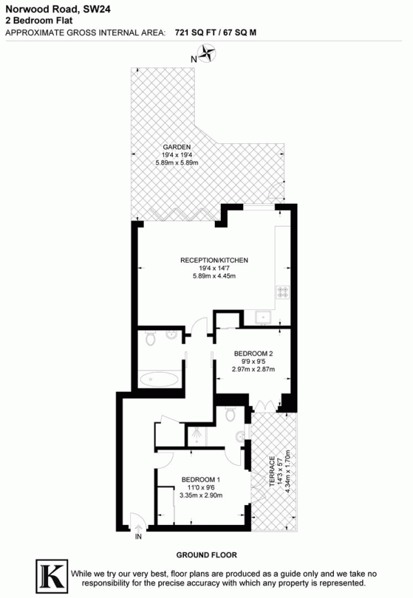 Floor Plan for 2 Bedroom Flat for Sale in Norwood Road, SE24, SE24, 9AH -  &pound575,000