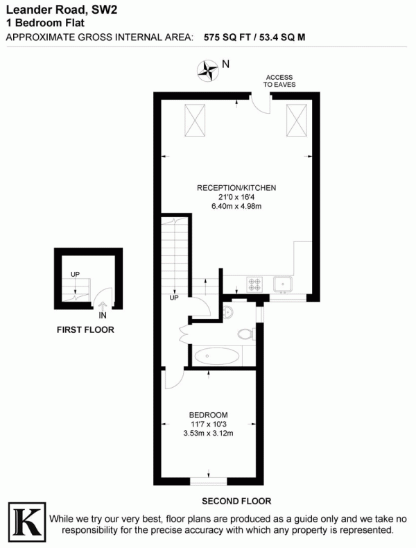 Floor Plan for 1 Bedroom Flat for Sale in Leander Road, SW2, SW2, 2NB -  &pound400,000