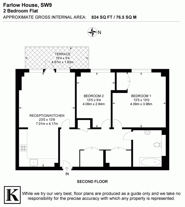 Floor Plan for 2 Bedroom Flat for Sale in Loughborough Park, SW9, SW9, 8FY -  &pound540,000