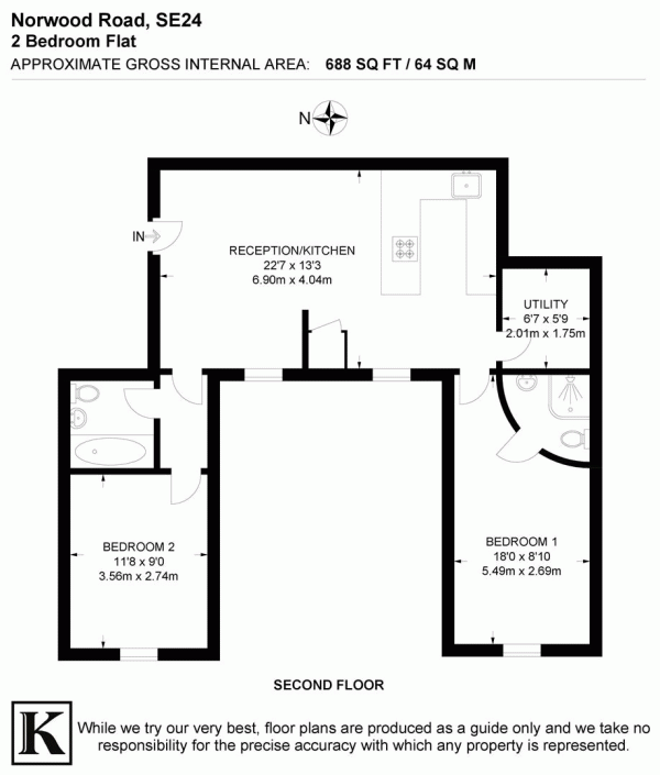 Floor Plan Image for 2 Bedroom Flat for Sale in Norwood Road, SE24