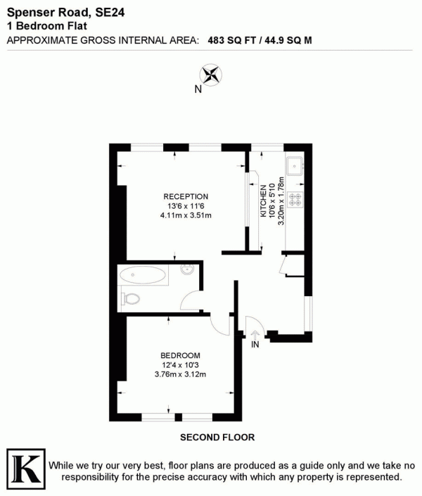 Floor Plan Image for 1 Bedroom Flat for Sale in Spenser Road, SE24