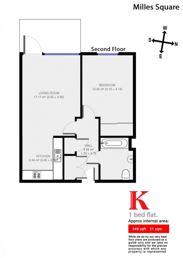 Floor Plan Image for 1 Bedroom Flat to Rent in Milles Square, SW9