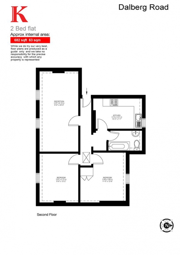 Floor Plan Image for 2 Bedroom Flat to Rent in Dalberg Road, SW2