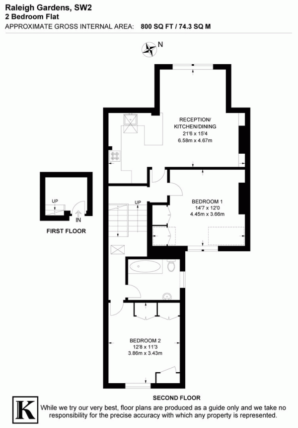 Floor Plan Image for 2 Bedroom Flat for Sale in Raleigh Gardens, SW2