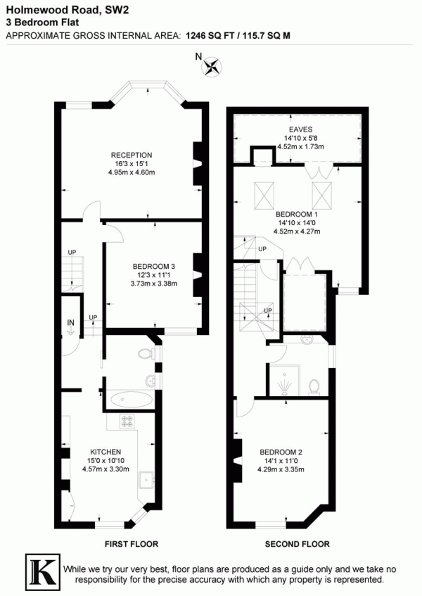 Floor Plan Image for 3 Bedroom Flat for Sale in Holmewood Road, SW2