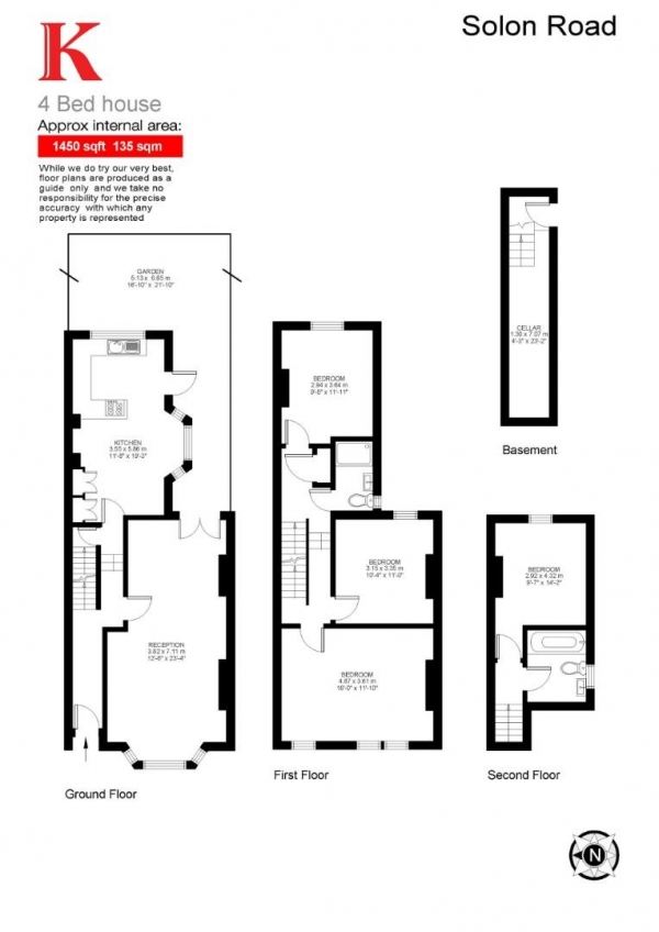 Floor Plan Image for 4 Bedroom Property to Rent in Solon Road, SW2