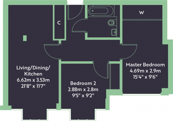 Floor Plan Image for 2 Bedroom Apartment for Sale in Belmont Road, Uxbridge