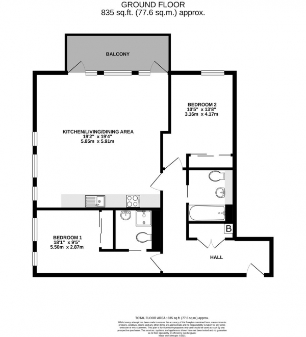 Floor Plan Image for 2 Bedroom Apartment for Sale in Brindley Place, Uxbridge