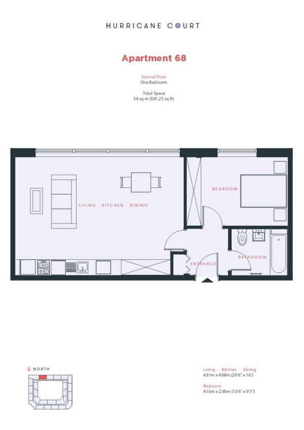 Floor Plan for 1 Bedroom Apartment for Sale in Hurricane Court, Heron Drive, Langley, SL3, 8FA -  &pound245,000