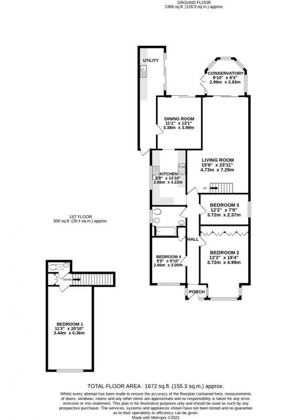 Floor Plan Image for 4 Bedroom Detached Bungalow for Sale in Pield Heath Avenue, Hillingdon