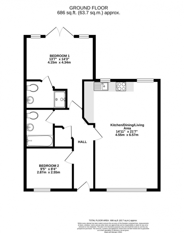 Floor Plan Image for 2 Bedroom Apartment for Sale in Iffley Close, Uxbridge