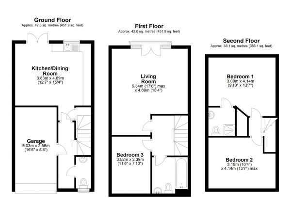 Floor Plan Image for 3 Bedroom Terraced House for Sale in Hogarth Close, Uxbridge