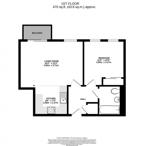 Floor Plan Image for 1 Bedroom Apartment for Sale in Woodgate Court, Waterloo Road