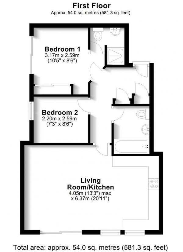 Floor Plan Image for 2 Bedroom Apartment for Sale in Woodgate Court, Uxbridge