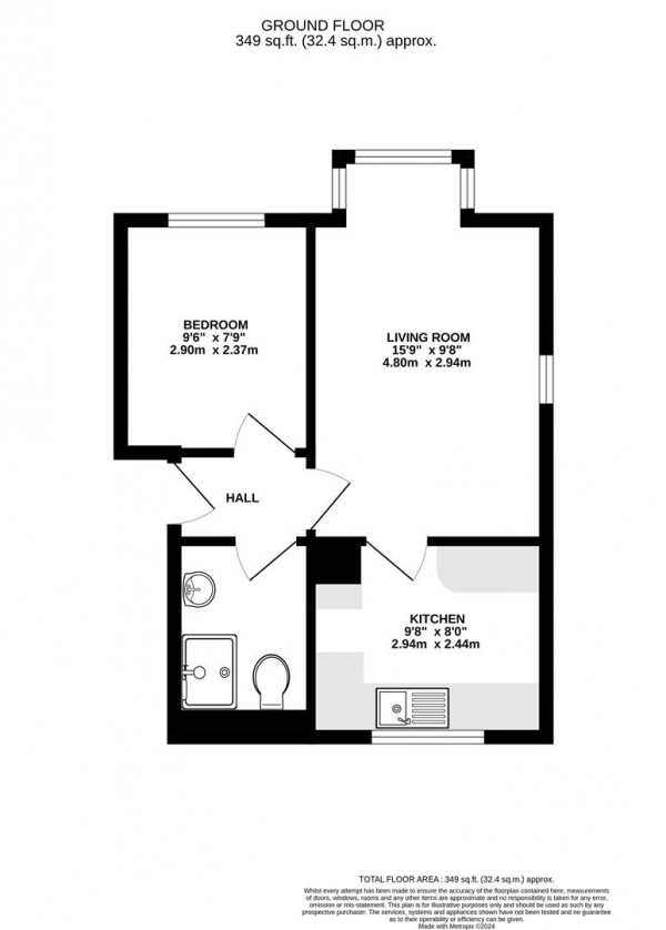 Floor Plan for 1 Bedroom Apartment for Sale in Sedley Grove, Harefield, UB9, 6JB - Guide Price &pound215,000