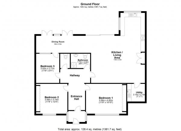 Floor Plan Image for 3 Bedroom Detached Bungalow to Rent in Lime Avenue, Denham