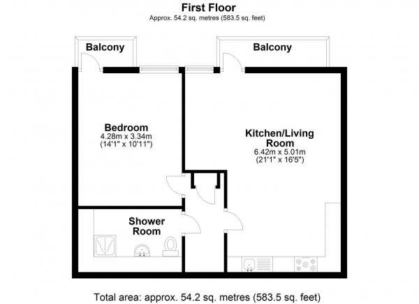 Floor Plan Image for 1 Bedroom Apartment to Rent in Panorama Apartments, Uxbridge