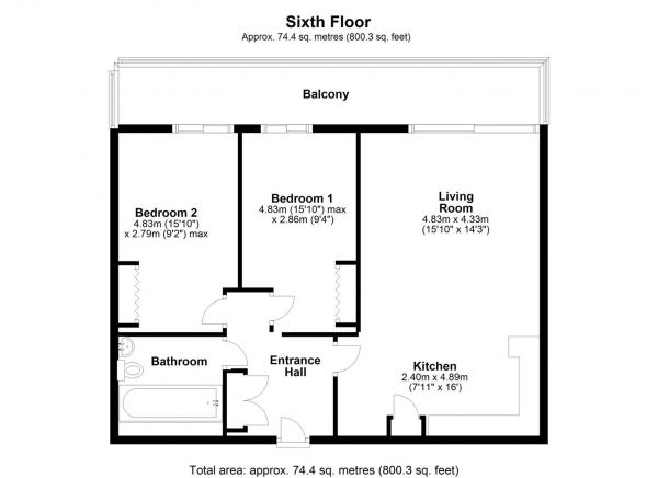 Floor Plan for 2 Bedroom Apartment to Rent in Armstrong House, Uxbridge, UB8, 1GJ - £404 pw | £1750 pcm