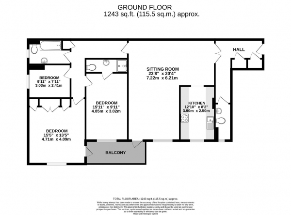 Floor Plan Image for 3 Bedroom Apartment for Sale in Bulstrode Court, Gerrards Cross