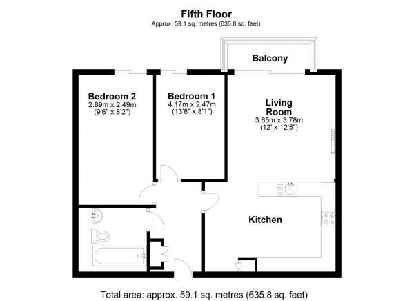 Floor Plan Image for 2 Bedroom Apartment to Rent in Tower House, Uxbridge