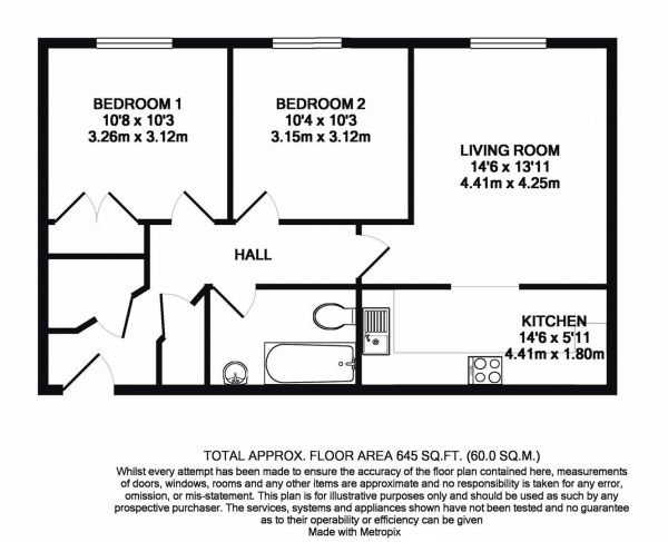 Floor Plan Image for 2 Bedroom Property for Sale in Mill Bridge Place, Uxbridge