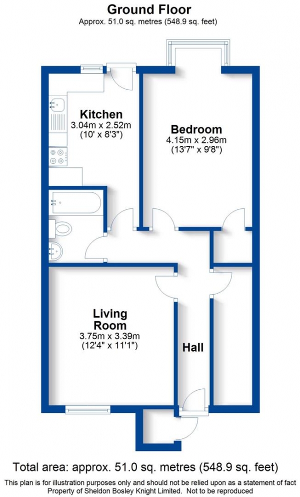 Floor Plan Image for 1 Bedroom Flat for Sale in St Peters Court, Mill Crescent, Kineton, Warwick