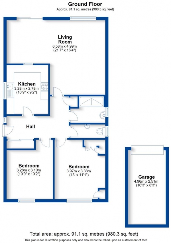 Floor Plan Image for 2 Bedroom Detached Bungalow for Sale in Bristol Way, Wellesbourne, Warwick