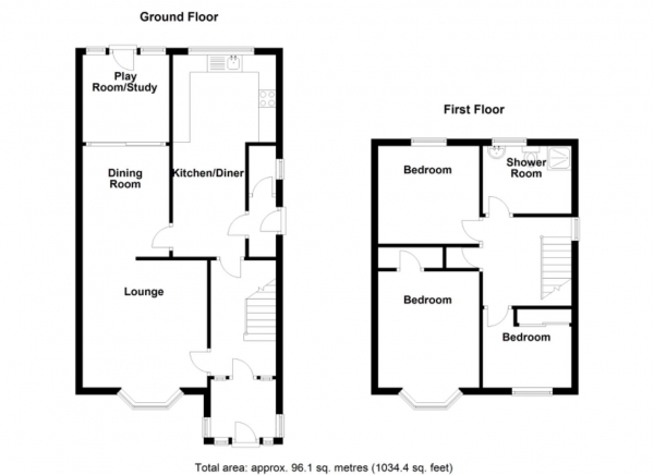 Floor Plan for 3 Bedroom Semi-Detached House for Sale in Old Church Road, Water Orton, B46, 1NJ - Offers Over &pound325,000