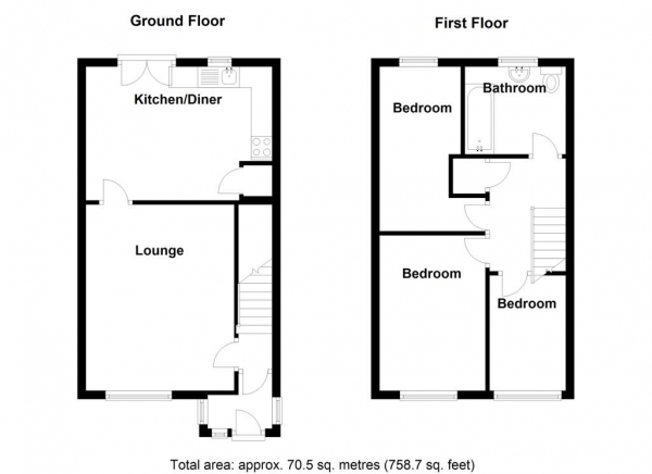 Floor Plan Image for 3 Bedroom Terraced House for Sale in Chester Road, Chelmsley Wood, Birmingham