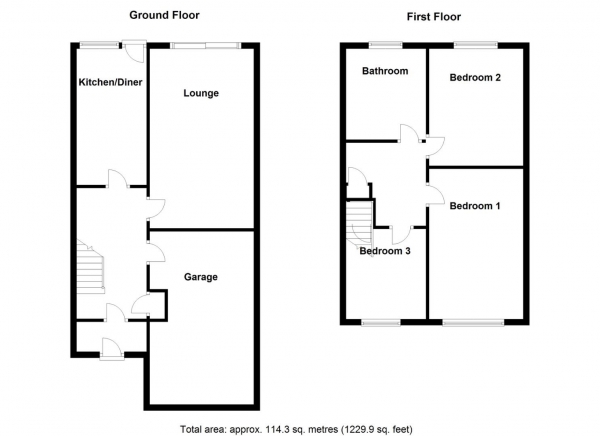 Floor Plan Image for 3 Bedroom Terraced House for Sale in Mercer Avenue, Water Orton, Birmingham