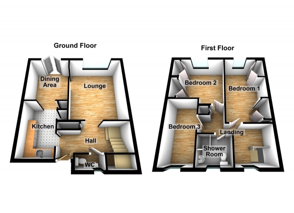 Floor Plan Image for 3 Bedroom End of Terrace House to Rent in Amwell Court, Waltham Abbey