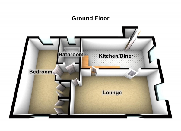 Floor Plan Image for 1 Bedroom Mobile Home for Sale in The Elms, Lippitts Hill