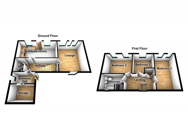 Floor Plan Image for 3 Bedroom Terraced House for Sale in Aldersgrove, Waltham Abbey