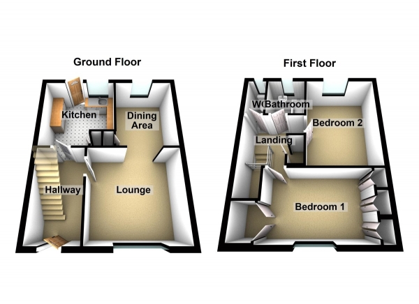 Floor Plan for 2 Bedroom Terraced House for Sale in Roundhills, Waltham Abbey, EN9, 1SS -  &pound345,000