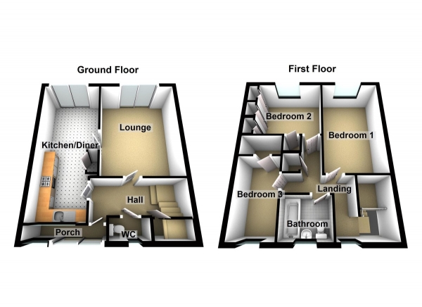 Floor Plan Image for 3 Bedroom Terraced House for Sale in Farmers Court , Winters Way