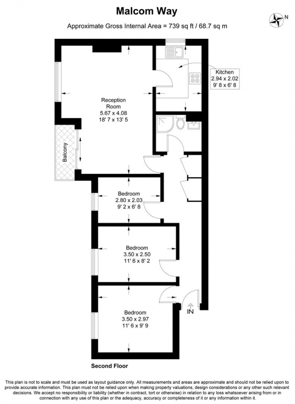 Floor Plan Image for 3 Bedroom Flat for Sale in Malcolm Way, Snaresbrook