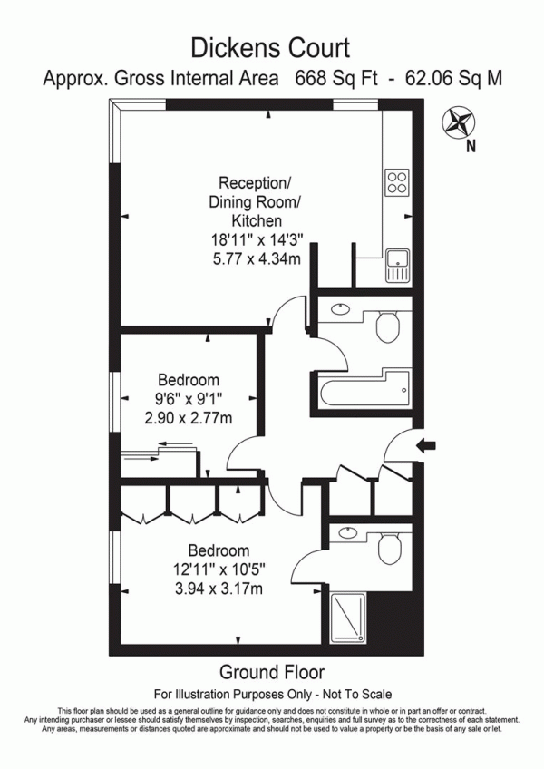 Floor Plan Image for 2 Bedroom Flat for Sale in Dickens Court, Makepeace Road, Wanstead