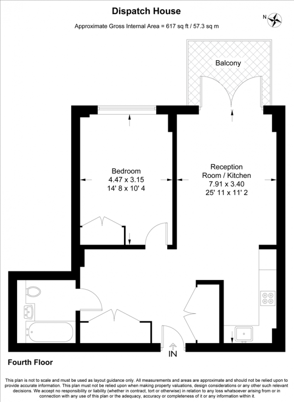 Floor Plan for 1 Bedroom Apartment for Sale in Dispatch House, London, WC1X, 0BF -  &pound1,050,000