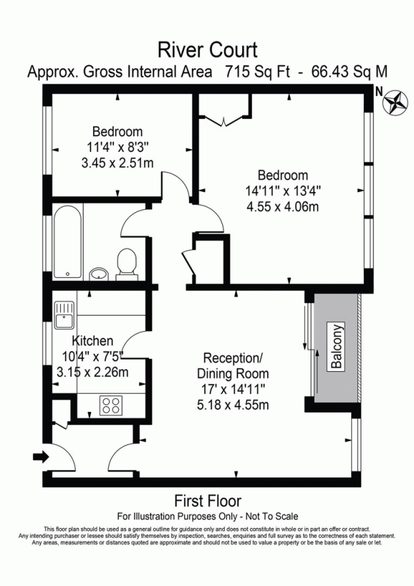 Floor Plan Image for 2 Bedroom Apartment for Sale in River Court, Wanstead