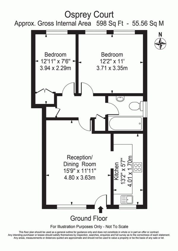 Floor Plan for 2 Bedroom Maisonette for Sale in Osprey Close, Snaresbrook, E11, 1SY - Guide Price &pound375,000