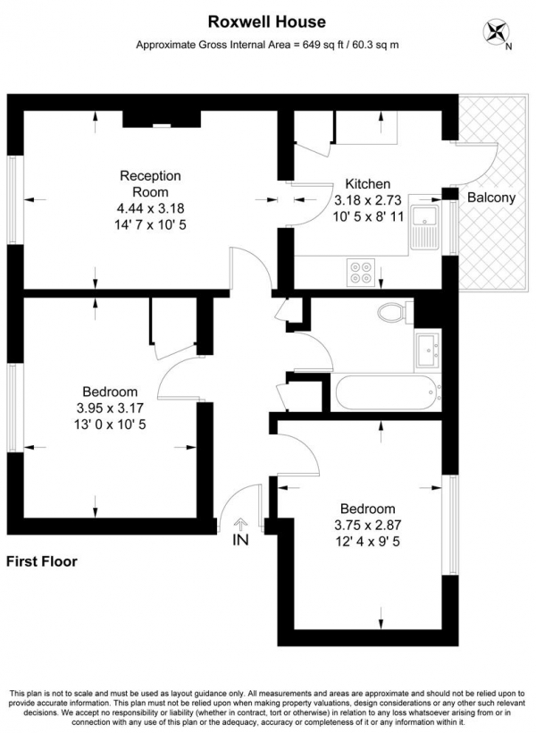 Floor Plan for 2 Bedroom Apartment for Sale in Roxwell House, Valley Hill, Loughton, IG10, 3AY - Guide Price &pound299,000