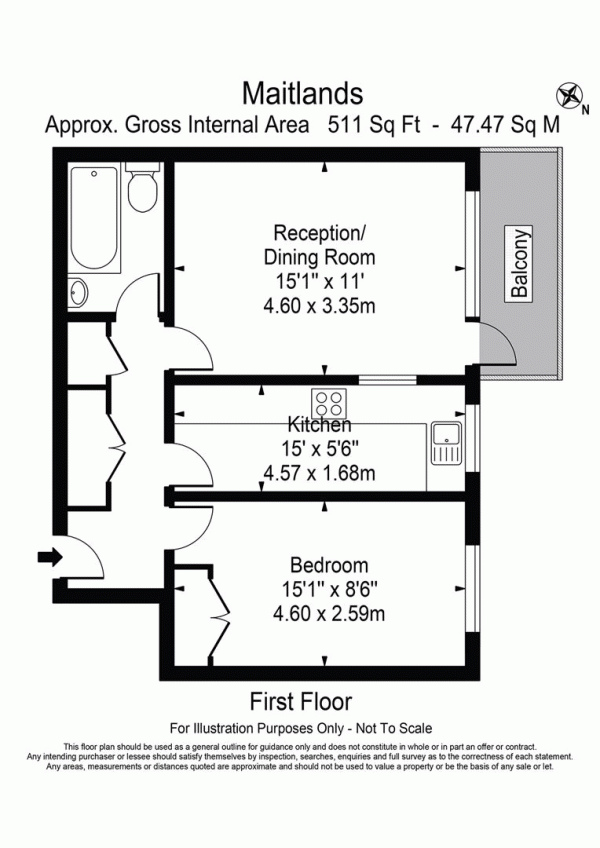 Floor Plan Image for 1 Bedroom Flat for Sale in Church Hill, Loughton