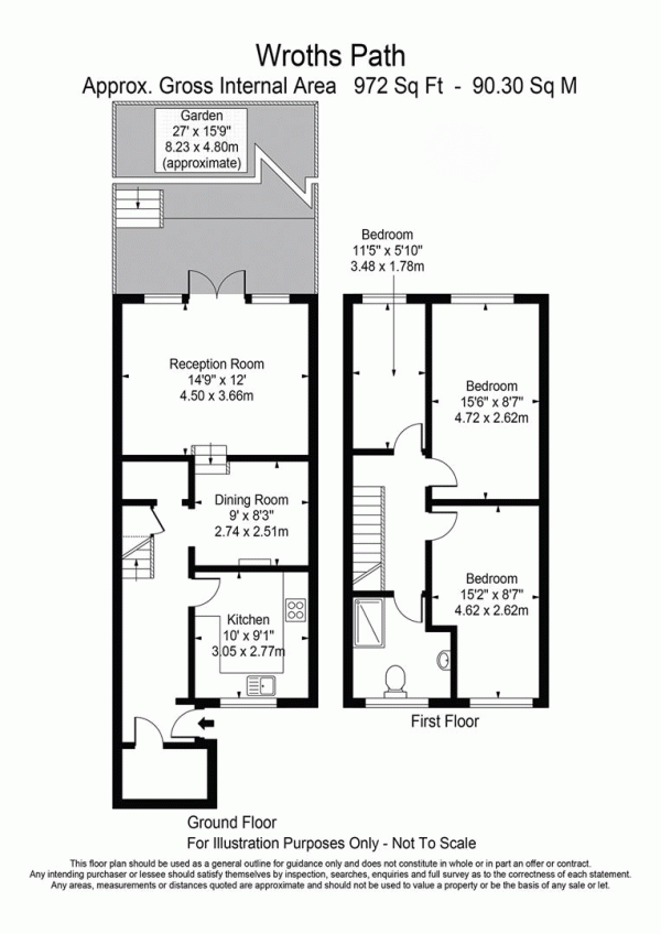 Floor Plan Image for 3 Bedroom Terraced House for Sale in Wroths Path, Loughton