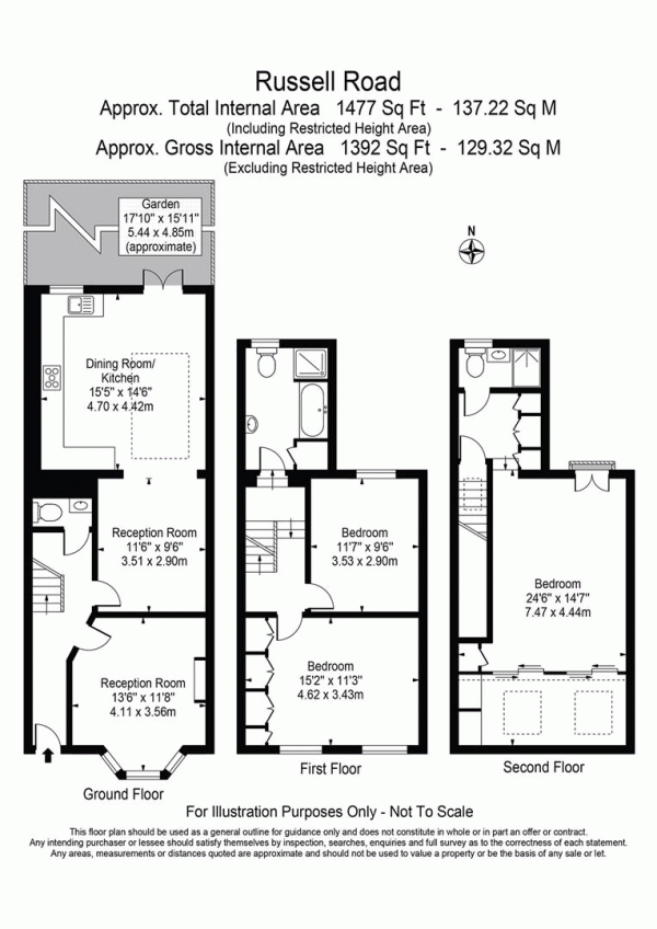 Floor Plan for 3 Bedroom Property to Rent in Russell Road, Wimbledon, SW19, 1LW - £876 pw | £3795 pcm