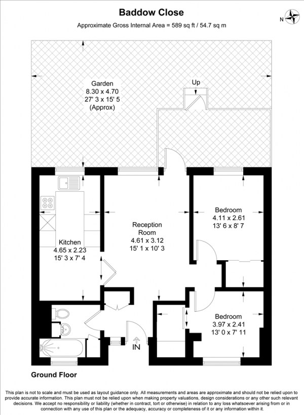 Floor Plan Image for 2 Bedroom Apartment to Rent in Baddow Close, Woodford Green