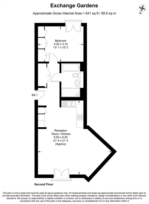 Floor Plan for 1 Bedroom Apartment to Rent in Keybridge Capital, Vauxhall, SW8, 1DF - £635 pw | £2750 pcm