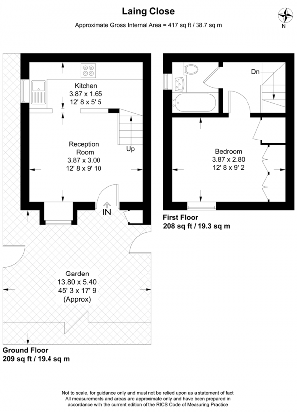 Floor Plan Image for 1 Bedroom End of Terrace House to Rent in Laing Close, Ilford