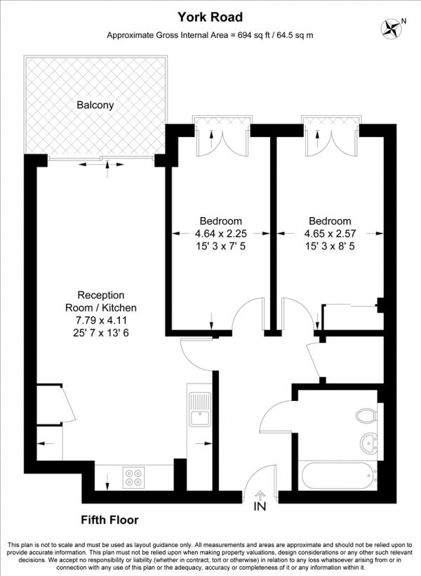 Floor Plan Image for 2 Bedroom Apartment to Rent in York Road, Battersea