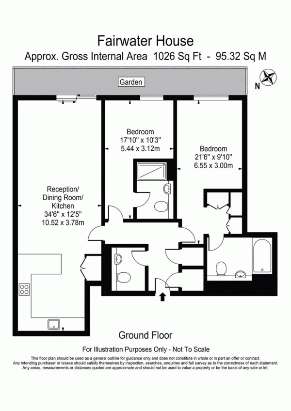 Floor Plan Image for 2 Bedroom Apartment to Rent in Lockgate Road, Chelsea Creek, Fulham