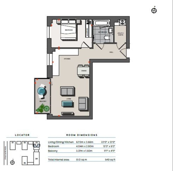 Floor Plan Image for 1 Bedroom Apartment for Sale in Pegler Square, Kidbrooke Village